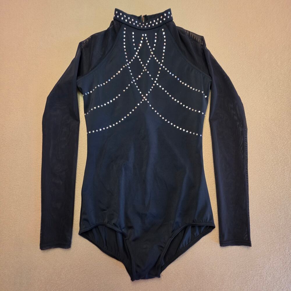 Weissman Ivy Sky Performance Crystal LS Leotard Black Rhinestones MT12007